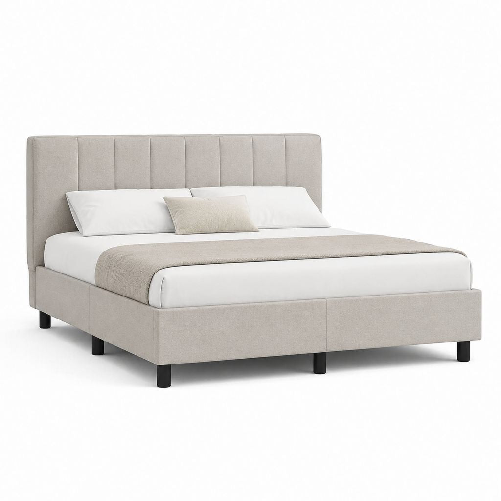 Letto matrimoniale imbottito beige in poliestere rettangolare 160 x 200 cm
