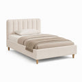 Letto matrimoniale imbottito beige in poliestere con testiera scanalata 160 x 200 cm