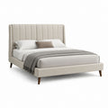 Letto matrimoniale imbottito beige in poliestere con testiera verticale 160 x 200 cm