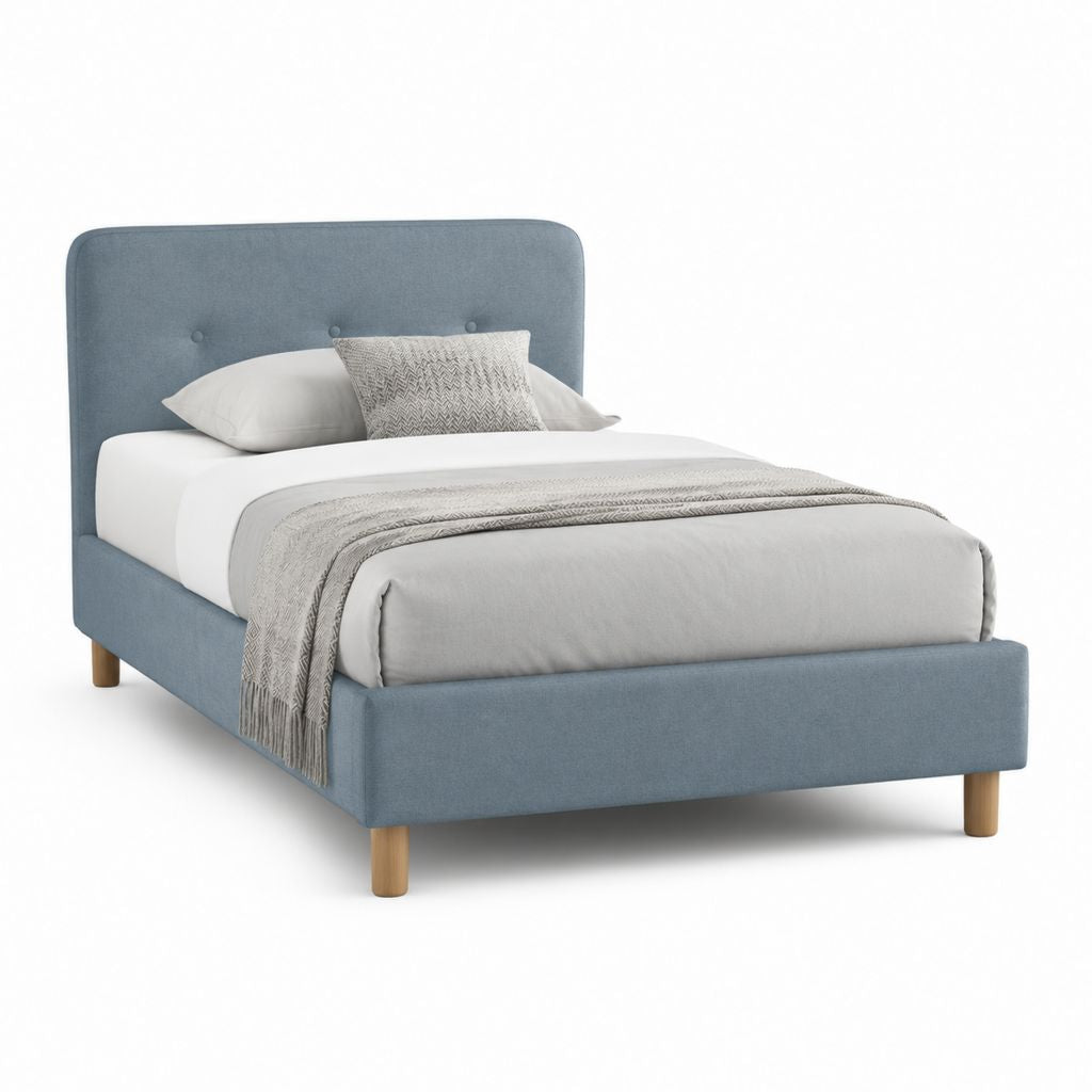 Letto matrimoniale imbottito rettangolare blu in poliestere 175 x 215 x 110 cm per materasso 160 x 200 cm