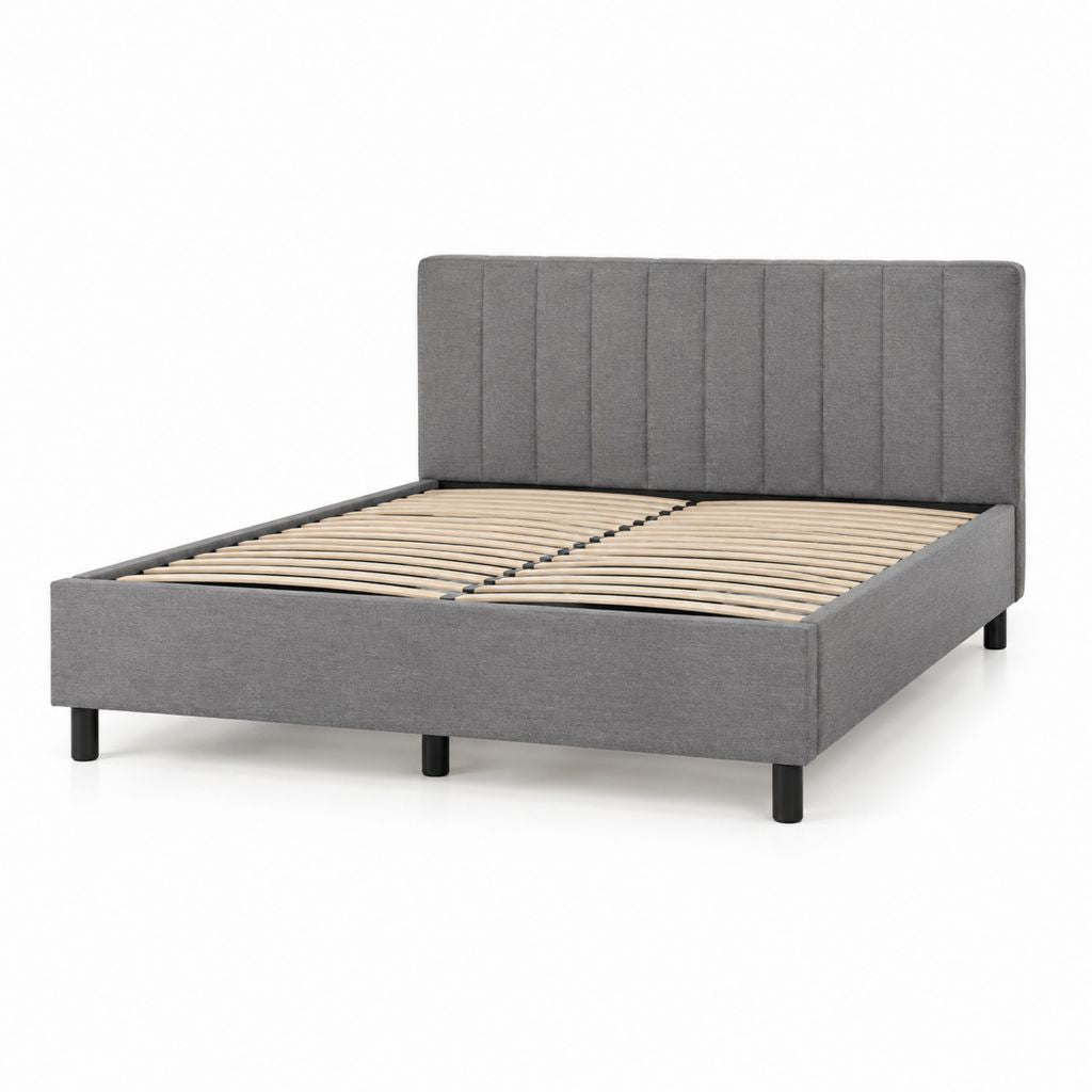 Letto matrimoniale con rete a doghe grigio in poliestere e legno 160 x 200 cm