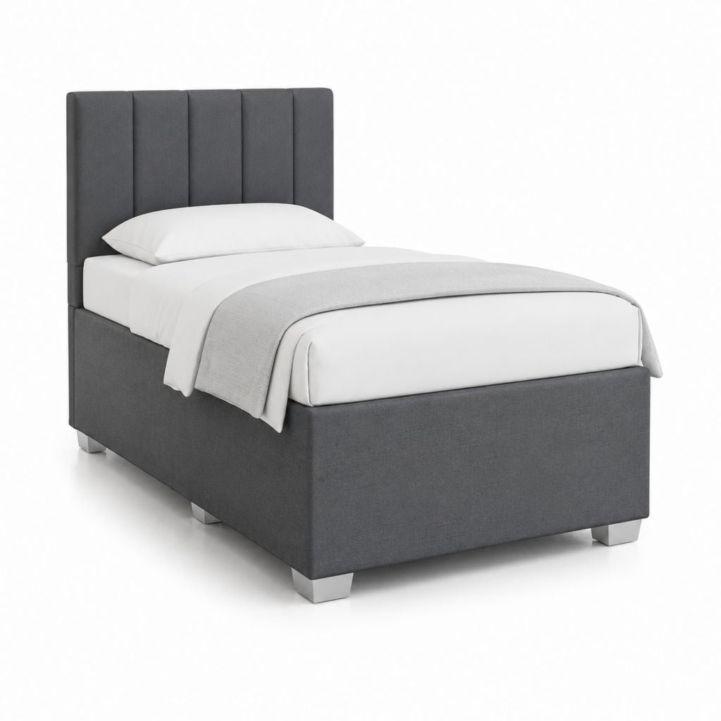 Letto singolo imbottito grigio scuro in poliestere rettangolare per materasso 90 x 190 cm 100 x 205 x 110 cm