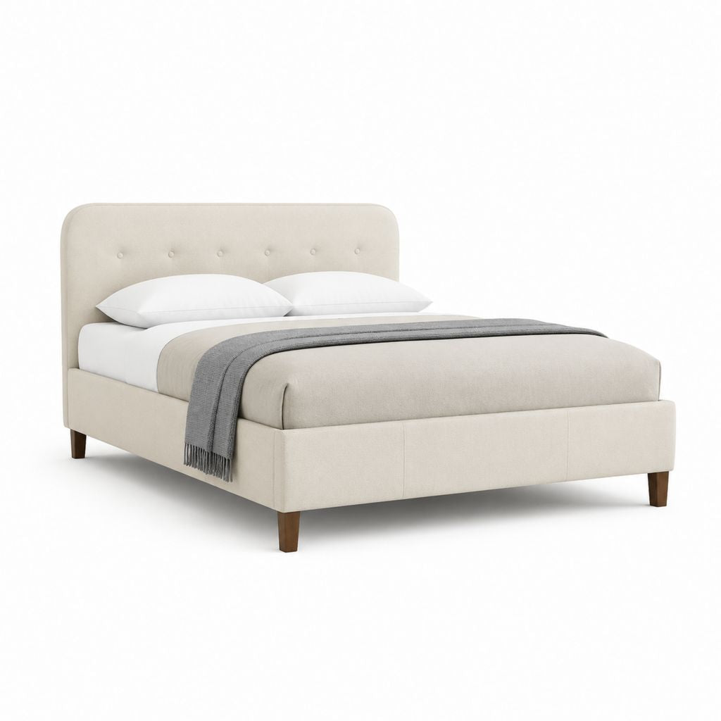Letto matrimoniale imbottito beige in poliestere rettangolare 160 x 200 cm