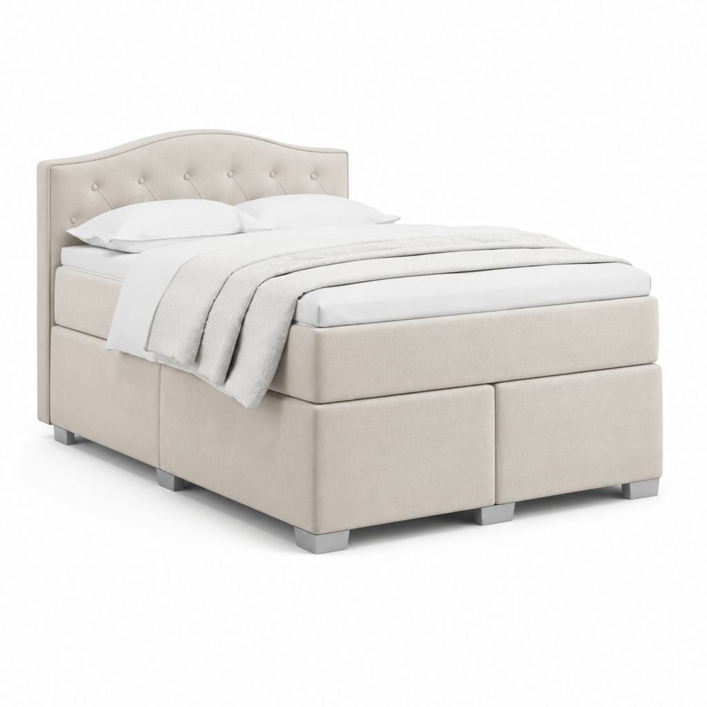 Letto matrimoniale imbottito beige in poliestere con testiera capitonné 160 x 200 cm