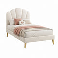 Letto matrimoniale imbottito avorio in velluto di poliestere con testiera a ventaglio 160 x 200 cm