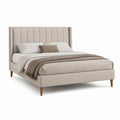 Letto matrimoniale imbottito beige in poliestere con testiera alta 160 x 200 cm