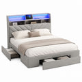 Letto matrimoniale contenitore grigio in poliestere 160 x 200 cm con testiera LED e cassetti