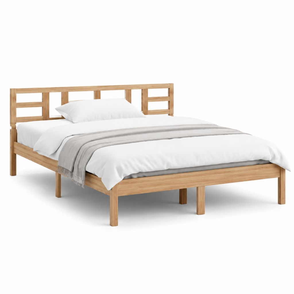 Letto matrimoniale in legno massello naturale con testiera a doghe 160 x 200 cm
