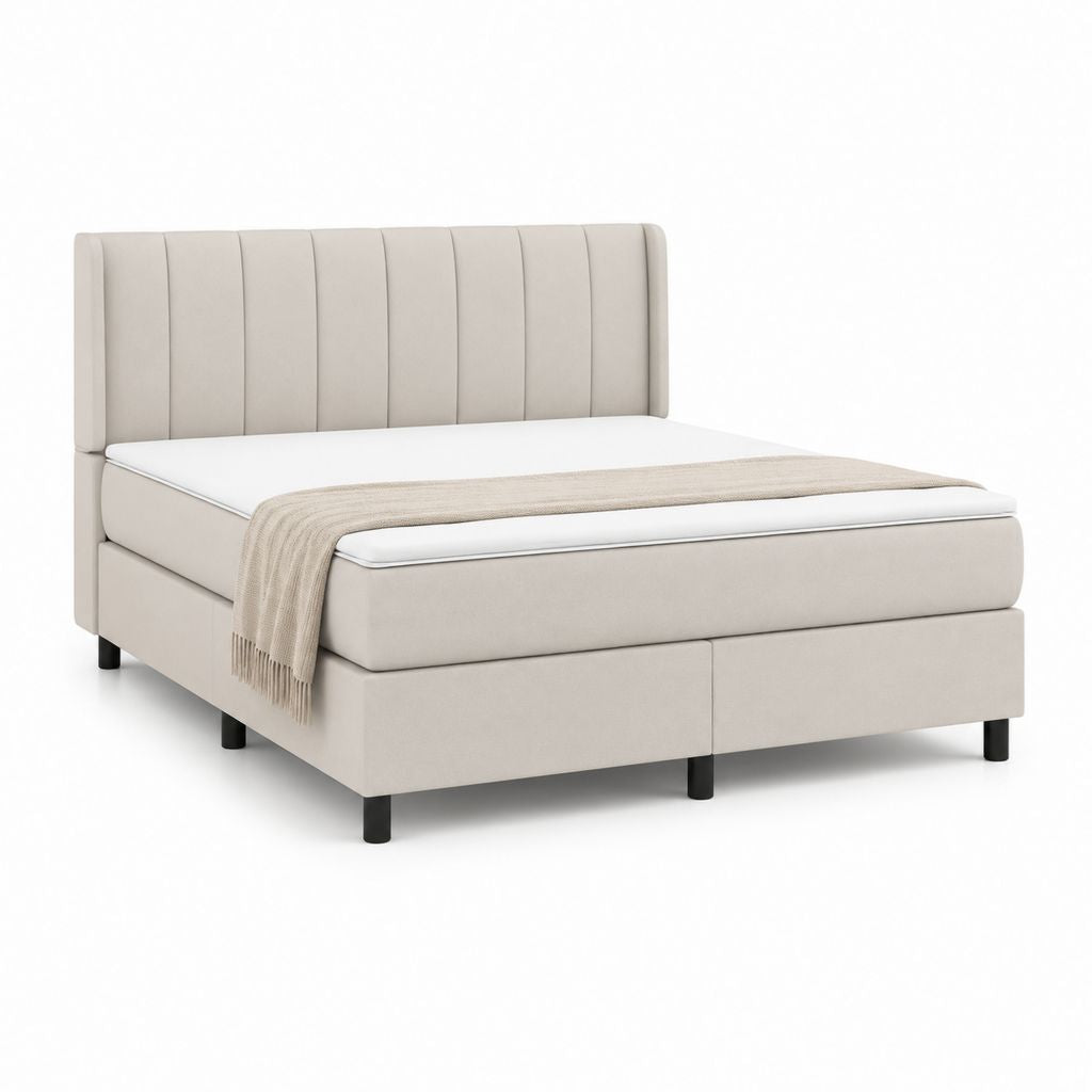 Letto matrimoniale contenitore beige in poliestere 160 x 200 cm con testiera imbottita