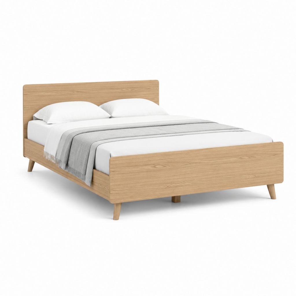 Letto matrimoniale con struttura in legno ingegnerizzato rovere naturale 160 x 200 cm