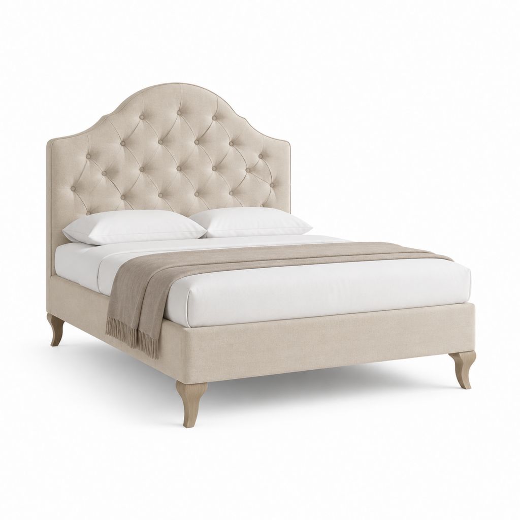Letto matrimoniale imbottito beige in poliestere con testiera capitonné 160 x 200 cm