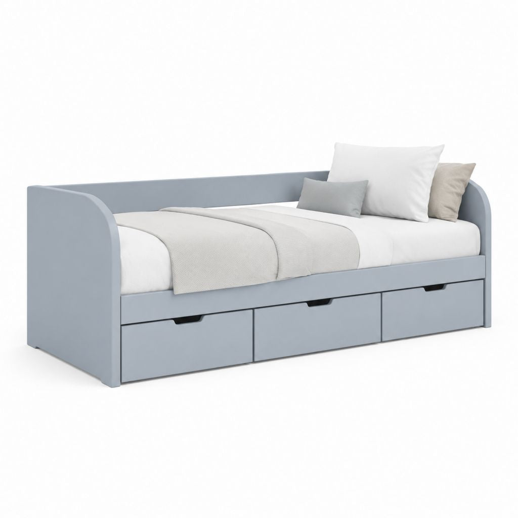Letto singolo divano con 3 cassetti grigio azzurro in MDF rettangolare 90 x 200 cm