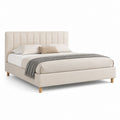 Letto matrimoniale imbottito beige in poliestere con testiera a pannelli 160 x 200 cm