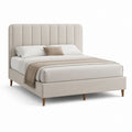 Letto matrimoniale imbottito beige in poliestere con testiera a pannelli verticali per materasso 160 x 200 cm 175 x 215 x 120 cm