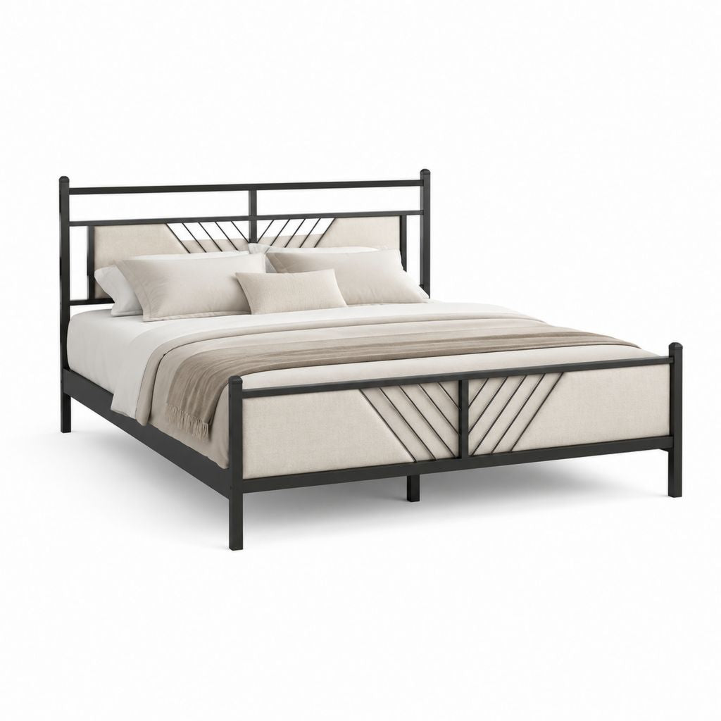 Letto matrimoniale con struttura in acciaio nero e pannelli in poliestere beige 160 x 200 cm