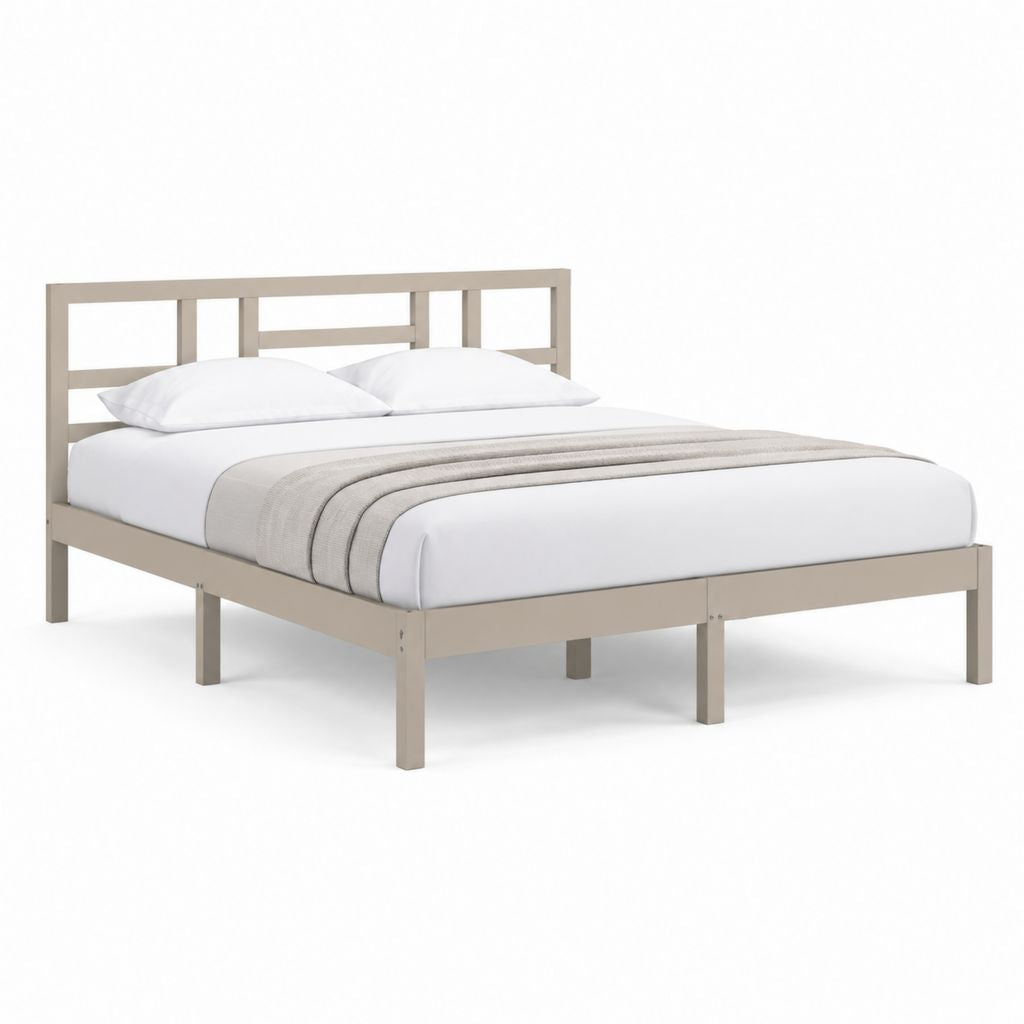 Struttura letto matrimoniale beige in legno massello di pino 160 x 200 cm