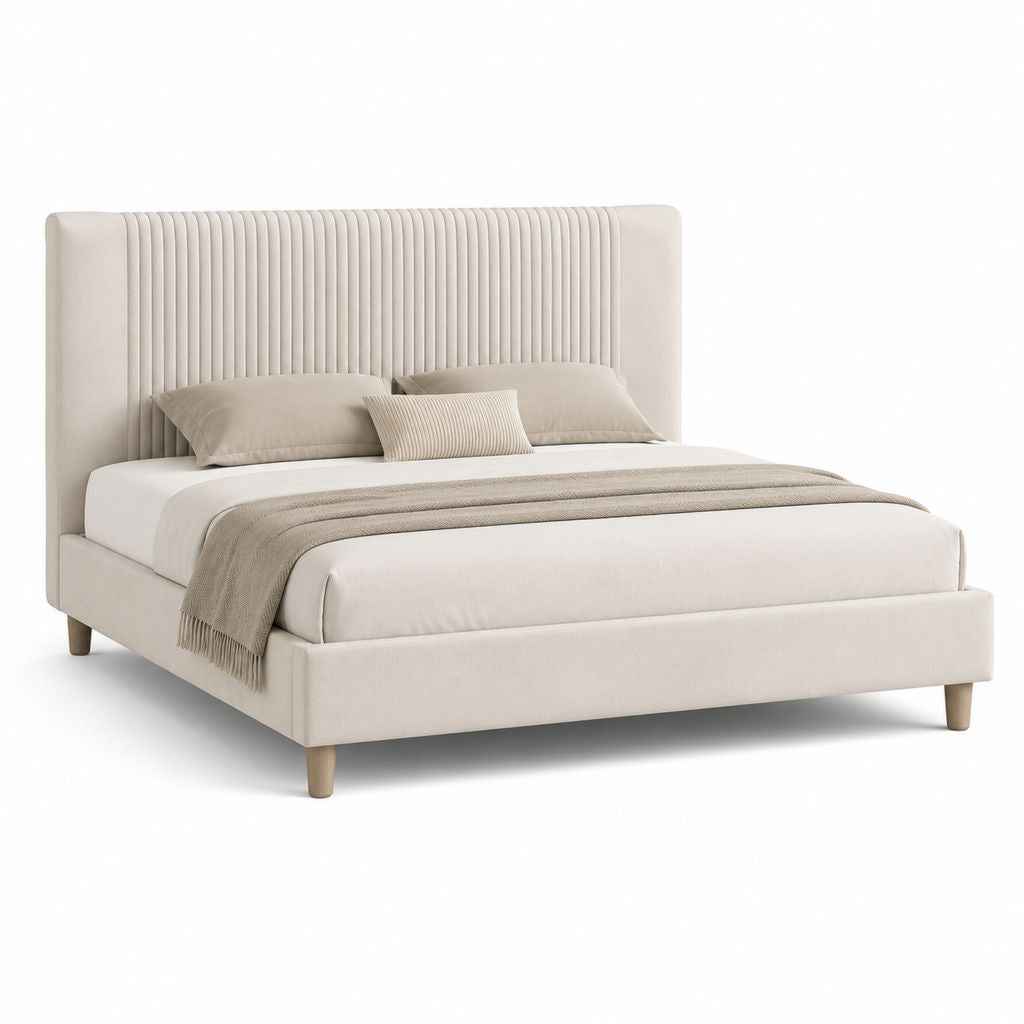 Letto matrimoniale imbottito beige in poliestere 178 x 218 x 125 cm per materasso 160 x 200 cm
