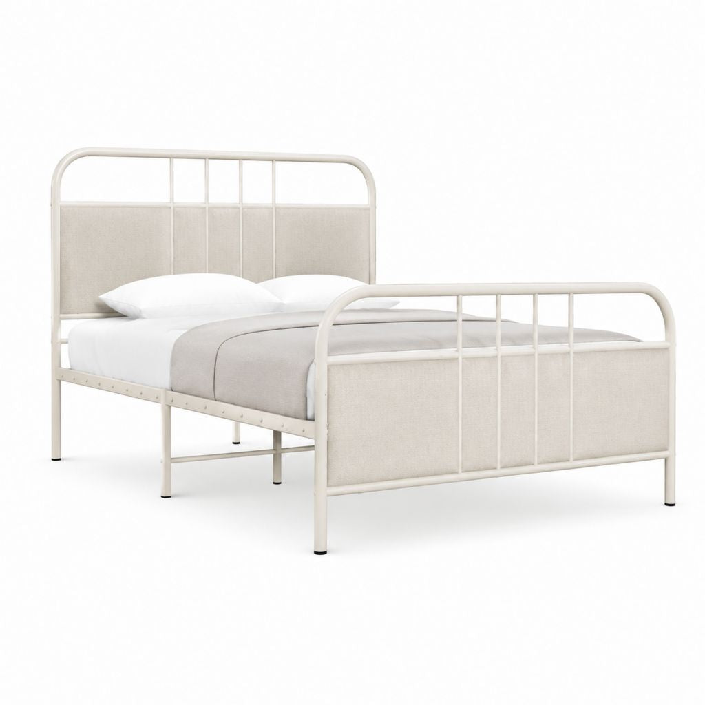 Letto matrimoniale in acciaio avorio con pannelli in poliestere 140 x 190 cm